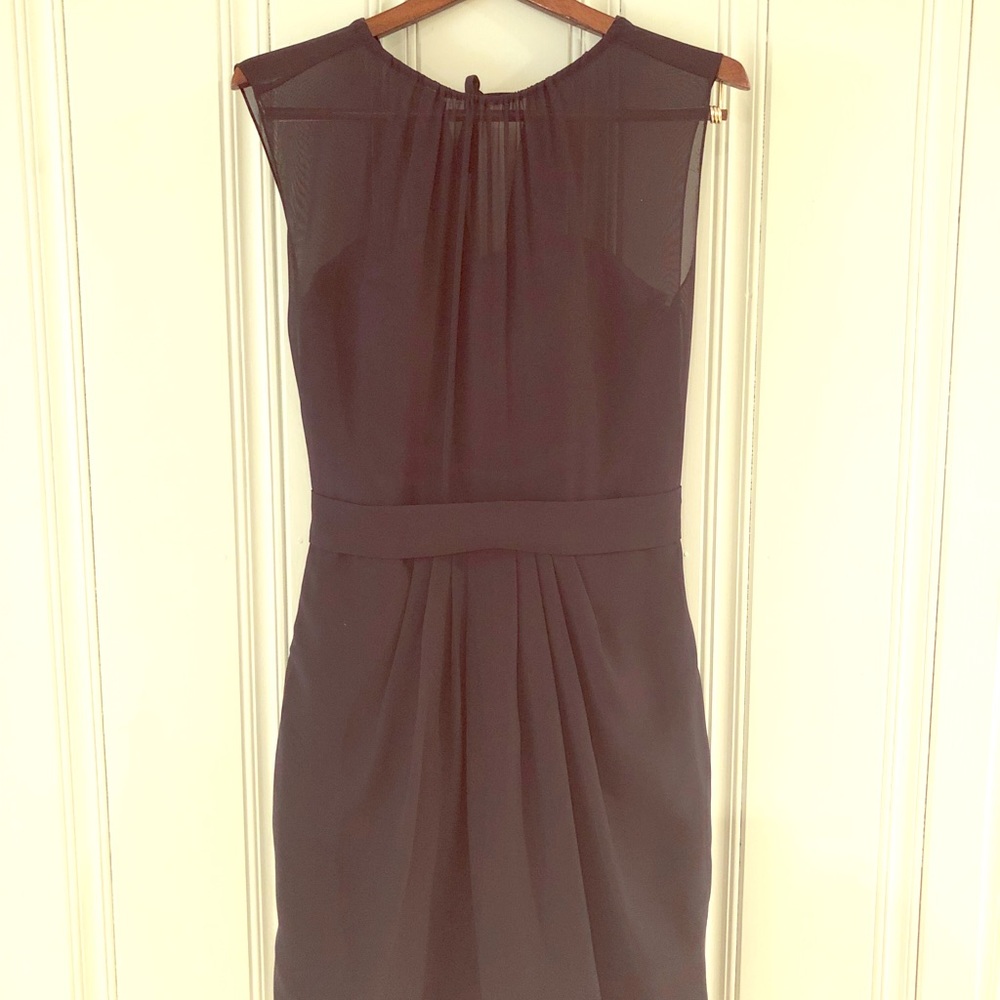 Navy Chiffon Sheer Overlay Sweetheart Neckline